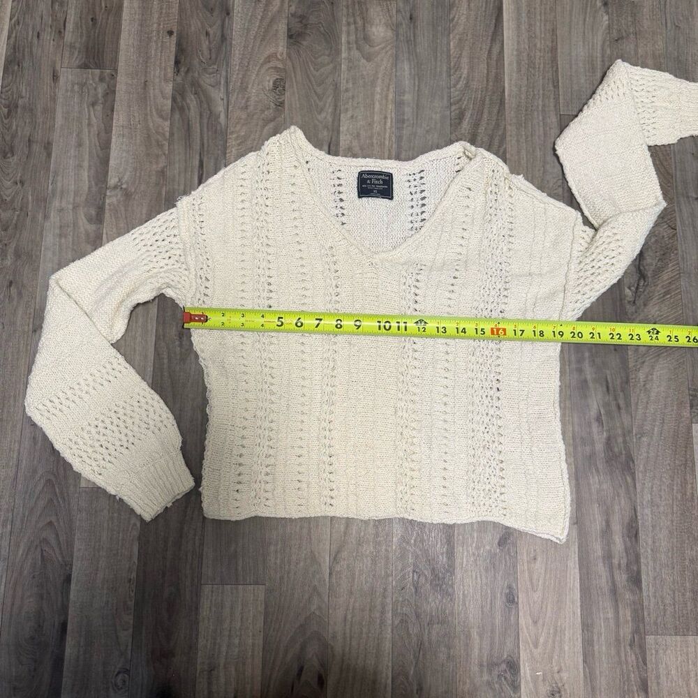 Abercrombie & fitch crochet knit pointelle v neck sweater cream - Picture 5 of 6